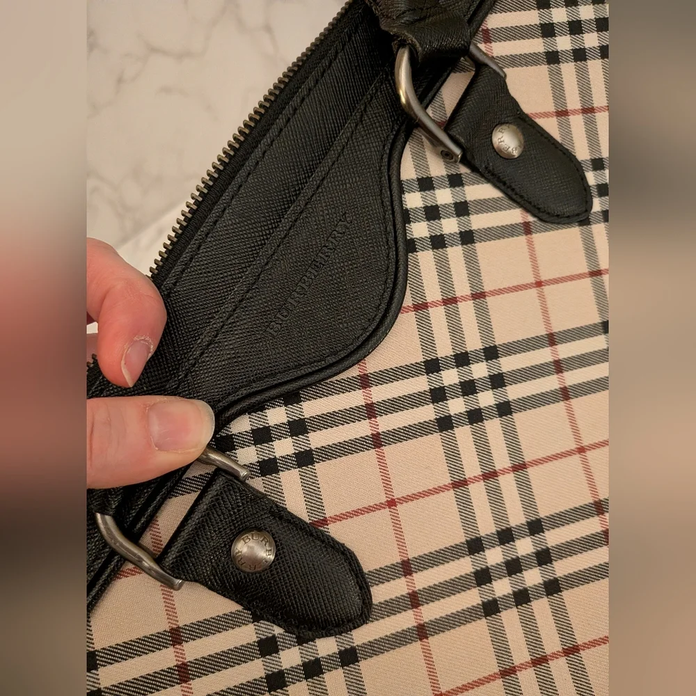 Burberry Beige Check Canvas Tote with Black Trim